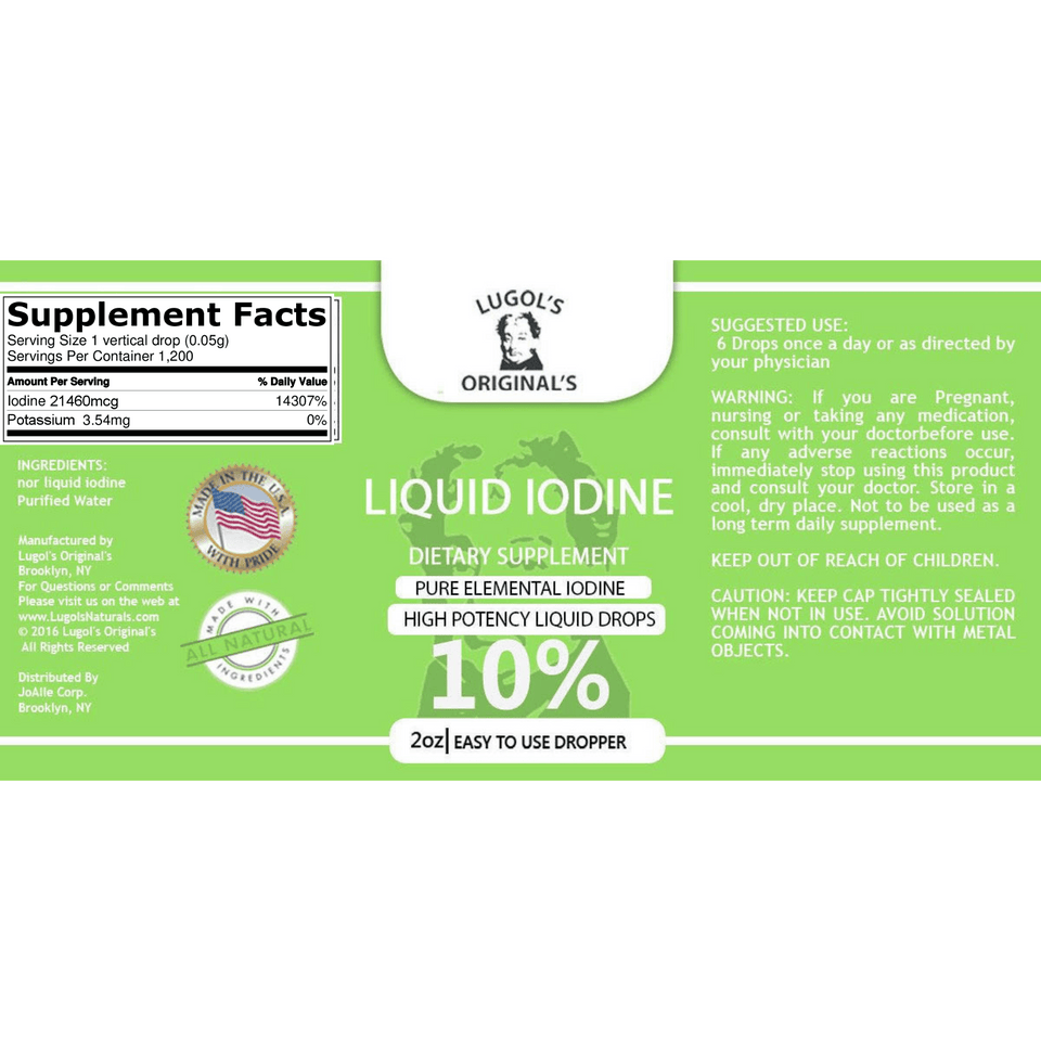 10% Liquid Iodine Drops Thyroid Support Supplement 2oz - Lugols Originals