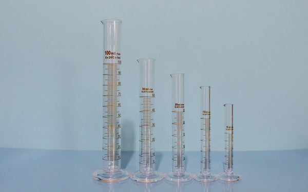 A variety of graduated cylinders in different sizes used for precise laboratory measurement