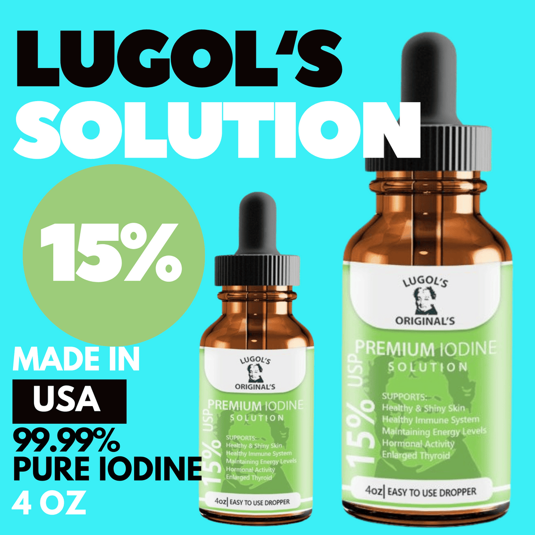 15% Lugol's Solution Iodine Drops 4oz amber glass dropper bottle by Lugol's Original's