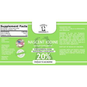 20% Nascent Iodine Liquid Drops Thyroid Support Supplement 2oz - Lugols Originals