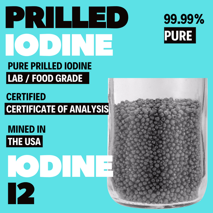 Iodine Crystals 99.99% Pure Elemental Iodine blue-black flakes close-up from Lugol's Original's