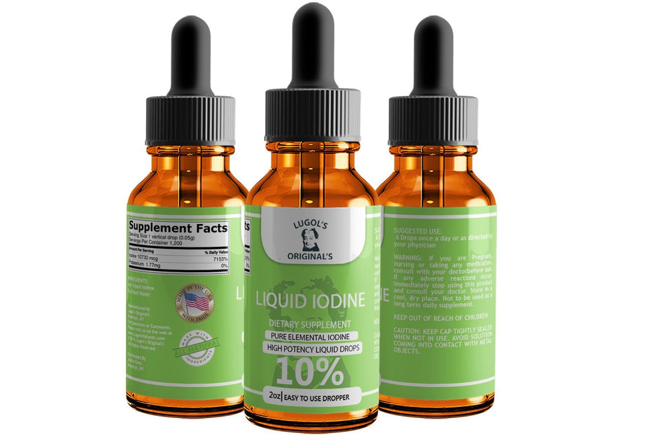 10% Liquid Iodine Drops Thyroid Support Supplement 2oz - Lugols Originals