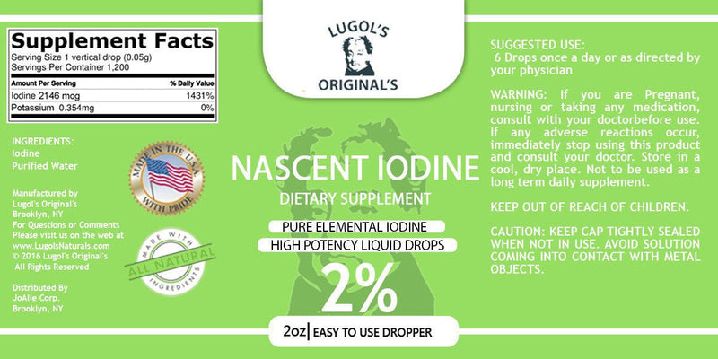2% Liquid Iodine Drops Thyroid Support Supplement 2oz - Lugols Originals