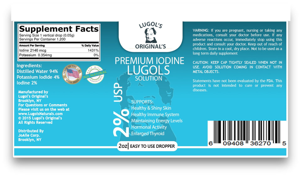 2% Lugols Iodine Solution Drops Thyroid Support Supplement 2oz - Lugols Originals