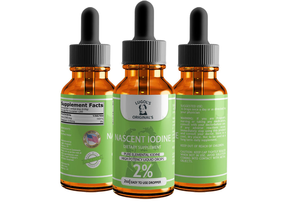 2% Nascent Iodine Liquid Drops Thyroid Support Supplement 2oz - Lugols Originals