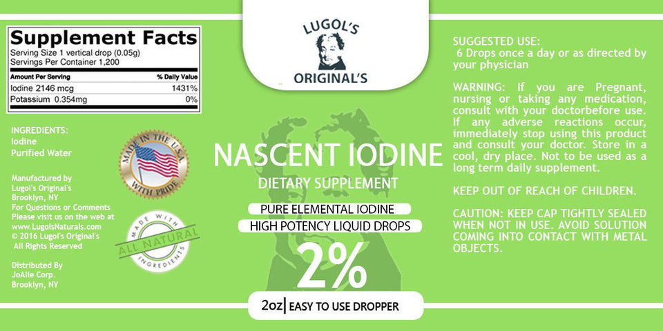 2% Nascent Iodine Liquid Drops Thyroid Support Supplement 2oz - Lugols Originals